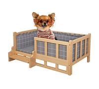 EUTYRG Wooden Elevated Pet Bed for Dogs and Cats with Side Stairs and Removable Cushion, Perfect for Indoor Use - Available in