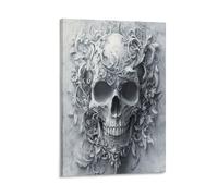 EUUMKOO Abstract Floral Skull Canvas Wall Art, Flower Plant Gothic Style Picture Painting on Canvas, Print Poster Decoration Artwork for Home Living Room Bedroom Wall Decor 24x36inch(60x90cm)