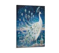 EUUMKOO Abstract Peacock Canvas Wall Art, White Animal Rustic Ocean Picture Painting on Canvas, Print Poster Decoration Artwork for Home Living Room Bedroom Wall Decor Frame 12x18inch(30x45cm)