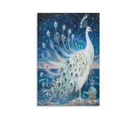 EUUMKOO Abstract Peacock Canvas Wall Art, White Animal Rustic Ocean Picture Painting on Canvas, Print Poster Decoration Artwork for Home Living Room Bedroom Wall Decor Unframe 12x18inch(30x45cm)