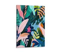 EUUMKOO Abstract Plants Canvas Wall Art, Tropical Flower Leaves Pictures Picture Painting on Canvas, Print Poster Decoration Artwork for Home Living Room Bedroom Wall Decor Frame 12x18inch(30x45cm)