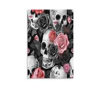 EUUMKOO Abstract Skeleton Canvas Wall Art, Gothic Skull Floral Rose Horror Picture Painting on Canvas, Print Poster Decoration Artwork for Home Living Room Bedroom Wall Decor 20x30inch(50x75cm)