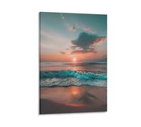 EUUMKOO Beautiful Ocean Canvas Wall Art, Modern Sunset Beach Wave Scenery Picture Painting on Canvas, Print Poster Decoration Artwork for Home Living Room Bedroom Wall Decor Frame 16x24inch(40x60cm)