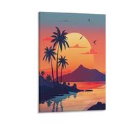 EUUMKOO Beautiful Ocean Canvas Wall Art, Sunset Birds Tropical Landscape Picture Painting on Canvas, Print Poster Decoration Artwork for Home Living Room Bedroom Wall Decor Frame 24x36inch(60x90cm)
