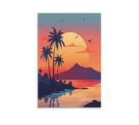 EUUMKOO Beautiful Ocean Canvas Wall Art, Sunset Birds Tropical Landscape Picture Painting on Canvas, Print Poster Decoration Artwork for Home Living Room Bedroom Wall Decor Unframe 24x36inch(60x90cm)