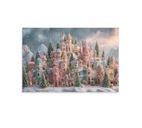 EUUMKOO Colorful Snow View Canvas Wall Art, Pine Trees Castle Mountain Picture Painting on Canvas, Print Poster Decoration Artwork for Home Living Room Bedroom Wall Decor Unframe 24x36inch(60x90cm)