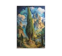 EUUMKOO Fantasy Mountain Path Canvas Wall Art, Cliffs Tree Abstract Picture Painting on Canvas, Print Poster Decoration Artwork for Home Living Room Bedroom Wall Decor Unframe 12x18inch(30x45cm)