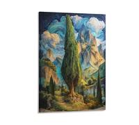 EUUMKOO Fantasy Mountain Path Canvas Wall Art, Cliffs Tree Abstract Picture Painting on Canvas, Print Poster Decoration Artwork for Home Living Room Bedroom Wall Decor Frame 24x36inch(60x90cm)