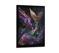 EUUMKOO Fantasy Whale Tail Canvas Wall Art, Magical Glitter Galaxy Picture Painting on Canvas, Print Poster Decoration Artwork for Home Living Room Bedroom Wall Decor 24x36inch(60x90cm)