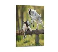 EUUMKOO Farmhouse Goats Canvas Wall Art, Grassland Cute Animal Picture Painting on Canvas, Print Poster Decoration Artwork for Home Living Room Bedroom Wall Decor Frame 12x18inch(30x45cm)