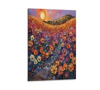 EUUMKOO Gorgeous Flowers Canvas Wall Art, Natural Field Plants Sunset Picture Painting on Canvas, Print Poster Decoration Artwork for Home Living Room Bedroom Wall Decor Frame 12x18inch(30x45cm)