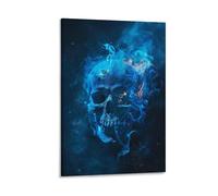 EUUMKOO Gothic Skull Canvas Wall Art, Blue Flames Vintage Skeleton Picture Painting on Canvas, Print Poster Decoration Artwork for Home Living Room Bedroom Wall Decor 12x18inch(30x45cm)