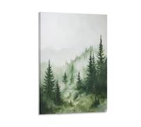 EUUMKOO Green Pine Tree Canvas Wall Art, Natural Misty Woods View Picture Painting on Canvas, Print Poster Decoration Artwork for Home Living Room Bedroom Wall Decor 20x30inch(50x75cm)