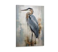EUUMKOO Grey Heron Canvas Wall Art, Abstract Wild Bird Wetland Picture Painting on Canvas, Print Poster Decoration Artwork for Home Living Room Bedroom Wall Decor Frame 16x24inch(40x60cm)