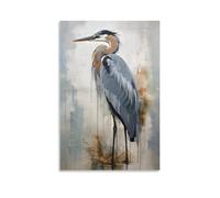 EUUMKOO Grey Heron Canvas Wall Art, Abstract Wild Bird Wetland Picture Painting on Canvas, Print Poster Decoration Artwork for Home Living Room Bedroom Wall Decor Unframe 12x18inch(30x45cm)