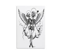 EUUMKOO Horror Skeleton Couple Canvas Wall Art, Abstract Gothic Skull Embrace Picture Painting on Canvas, Print Poster Decoration Artwork for Home Living Room Bedroom Wall Decor 20x30inch(50x75cm)