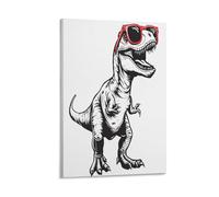 EUUMKOO Majestic Dinosaur Canvas Wall Art, Glasses Black White Animal Picture Painting on Canvas, Print Poster Decoration Artwork for Home Living Room Bedroom Wall Decor Frame 12x18inch(30x45cm)