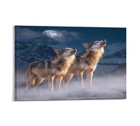 EUUMKOO Misty Wolf Canvas Wall Art, Animals Snowy Mountain Picture Painting on Canvas, Print Poster Decoration Artwork for Home Living Room Bedroom Wall Decor 16x24inch(40x60cm)