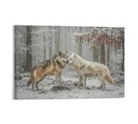 EUUMKOO Modern Forest Wolf Canvas Wall Art, Wolves Winter Snow Animal Picture Painting on Canvas, Print Poster Decoration Artwork for Home Living Room Bedroom Wall Decor Frame 24x36inch(60x90cm)