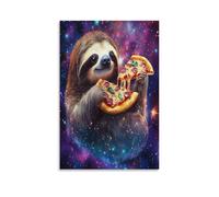 EUUMKOO Modern Sloth Canvas Wall Art, Animal Eating Colorful Galaxy Picture Painting on Canvas, Print Poster Decoration Artwork for Home Living Room Bedroom Wall Decor Unframe 24x36inch(60x90cm)