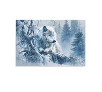 EUUMKOO Modern Wolf Canvas Wall Art, White Pine Tree Animal View Picture Painting on Canvas, Print Poster Decoration Artwork for Home Living Room Bedroom Wall Decor Unframe 08x12inch(20x30cm)