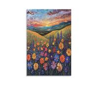 EUUMKOO Rustic Flowers Canvas Wall Art, Abstract Field Landscape Picture Painting on Canvas, Print Poster Decoration Artwork for Home Living Room Bedroom Wall Decor Unframe 12x18inch(30x45cm)