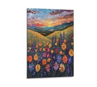 EUUMKOO Rustic Flowers Canvas Wall Art, Abstract Field Landscape Picture Painting on Canvas, Print Poster Decoration Artwork for Home Living Room Bedroom Wall Decor Frame 20x30inch(50x75cm)
