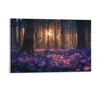 EUUMKOO Rustic Forest Canvas Wall Art, Morning Sun Beautiful Flowers Picture Painting on Canvas, Print Poster Decoration Artwork for Home Living Room Bedroom Wall Decor Frame 12x18inch(30x45cm)