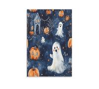 EUUMKOO Vintage Ghost Canvas Wall Art, Farmhouse Pumpkin Ghosts Picture Painting on Canvas, Print Poster Decoration Artwork for Home Living Room Bedroom Wall Decor Unframe 24x36inch(60x90cm)