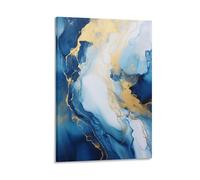 EUUMKOO Watercolor Marble Canvas Wall Art, Blue Gold Fluid Textured Modern Picture Painting on Canvas, Print Poster Decoration Artwork for Home Living Room Bedroom Wall Decor Frame 16x24inch(40x60cm)