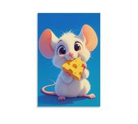 EUUMKOO Watercolor Mouse Canvas Wall Art, Cartoon Animal Modern Cheese Picture Painting on Canvas, Print Poster Decoration Artwork for Home Living Room Bedroom Wall Decor 16x24inch(40x60cm)
