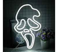 Euutyv Ghost Face Neon Sign,Halloween Skull Neon Light for Bedroom,Game Room, Mancave, Bar Halloween Party Gifts