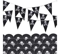 Euvoym 12 Pieces Pirate Party Decorations Balloons Jolly Roger Balloons with Jolly Roger Banner Skull Pirate Flags for Adult Halloween Party Outdoor Decoration
