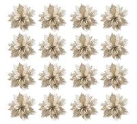 Euvoym 16 Pieces Glitter Christmas Flowers Christmas Large Poinsettia Glitter Flower Christmas Tree Flower Decorations Xmas Tree Ornaments (Gold)