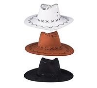Euvoym 3 Pieces Adult Texan Cowboy Hat Wicked Costumes Unisex Cowboy Hat Fancy Dress Accessory, White Brown Black