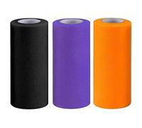 Euvoym 3 Rolls Halloween Tulle Fabric Spool Roll Black Orange Purple Sheer Fabric Spool Ribbon for Tutu Bows Making Halloween Decoration, 6 Inches by 25 Yards/Spool