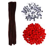 Euvoym 500 Pieces Christmas Brown Pipe Cleaners Chenille Stems Red Pom Poms Fluffy Pompoms Wiggle Googly Eyes for Christmas DIY Crafts Reindeer Making Party Supplies