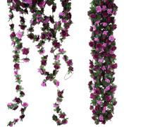EUWLY 8pcs Artificial Rose Vines, 7.9FT Artificial Flower Vines with 45 Flowers Per Vine, Artificial Rose Garland Wedding Decoration for Living Room Wedding Party(Purple)
