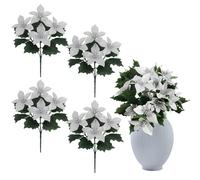 EUWLY Artificial Hanging Flowers for Outdoors,Artificial Christmas Flowers Set Poinsettias with 10cm Diameter, Sturdy Artificial Flowers for Christmas Decorations, Table Decorations (Silver 4 Pack)