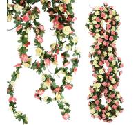EUWLY Artificial Rose Vines, 8pcs 240cm Artificial Flower Vines with 45 Flowers Per Vine, Artificial Rose Garland Wedding Decoration for Living Room Wedding Party(Sunset Red)