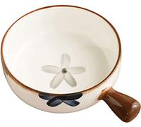 EUXHTYWP Noodle Bowl,Portable Ramen Container,French Onion Soup Bowl with Handle, 600ml Ceramic Bowl, 20.5x15.5x5.5cm-White and Flowers-Single Handle