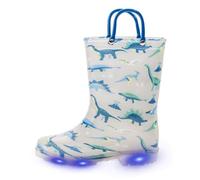 EUXTERPA Boys Wellies for Kids, Dinosaur Wellington Boots Kids w/Handle, Toddler Wellies Light Up Anti-Skid Children Rain Welly Shoes Size 6