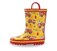 EUXTERPA Kids Wellington Boots For Boys Fire Truck Rubber Wellies boots Unisex Children Waterproof Rain Boots with Pull On Handles Size 11