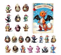 Euyehn 2025 Christmas Advent - 24 Days 2D Dinosaur Pendants - Christmas Dragon Decorative Figurines Countdown - for Tree Door Window Office Living Room Bedroom Holiday Kids Teens Adults