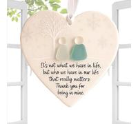 Euyehn Christmas Tree Ceramic Ornament, Christmas Decoration Ceramic Love Heart Ornament, Sea Glass Hangable Winter Holiday Souvenir for Bedroom Balcony Door Window Wall