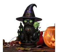 Euyehn Stained Glass Witch Hat Lamp, Retro Gothic Cat Table Night Lights | Handcrafted Resin Wizardes Accent Lamp, USB Powered , Halloween Desktop Decor - For Home, Bookshelf, Mantels, Bedsides, Party