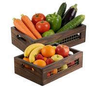 Euyehn Wooden Fruit Basket | 2 Piece Crate Box Rustic | Storage Containers,for Bread Fruit Vegetables Produce Kitchen Pantry Bathroom Shelf Farmhouse