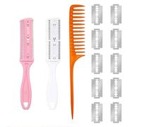 EUYKQNOI Pack of 2 Thinning Knife Hair Razor Comb with 10 Replacement Blades Double-Sided Hair Cutting Trimmer Comb Thinning Hair Cutting Tool for Haircut and Styling, Comb with Pointed Tip
