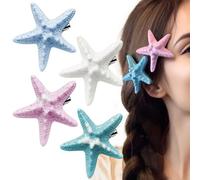 EUYKQNOI Pack of 4 Starfish Hair Clips, Starfish Hair Clips, Starfish Hair Accessories, Shell Headwear, Hair Clip, Glittering Hair, Crocodile Clip, Sequins, Hair Pins for Women and Girls