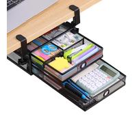 Euyona 2-Tier Clamp-On Mesh Desk Organizer, Under Desk Storage Drawer with Slide-Out Tray, No Drilling Tool-Free Installation, Durable Rust-Resistant Metal Drawer, Large-Capacity Desk Drawer Organizer